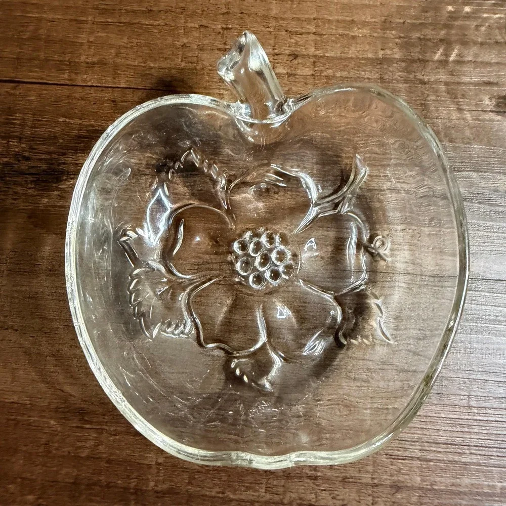 5 VTG Hazel Atlas Apple Blossom Berry Bowls Clear Glass Apple Dessert Bowls